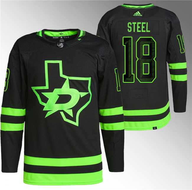 Men%27s Dallas Stars #18 Sam Steel Black Stitched Jersey